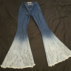 Rock N Roll Denim Western Ombre Flare Jeans